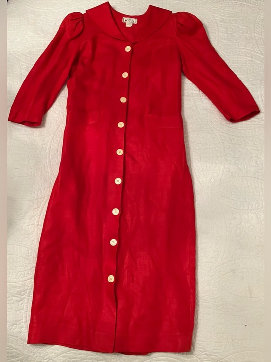 Susan Apple Dresses & Skirts - Vintage Susan Apple Red Linen Button-Front Dress Size 6 — Excellent Condition